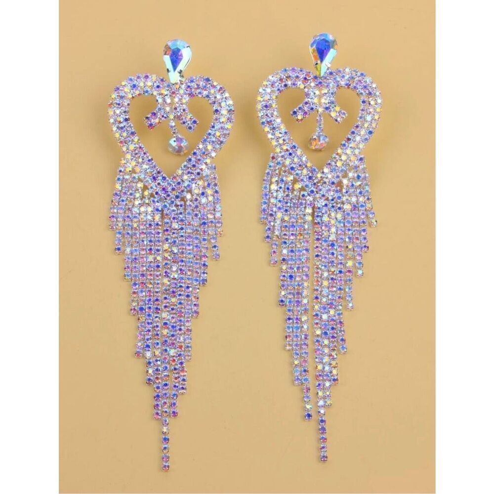 Ladies super cute bling heart earrings